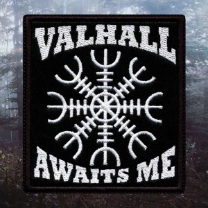 Нашивка вышитая руна Агисхьяльм / Шлем Ужаса «Valhall Awaits Me»